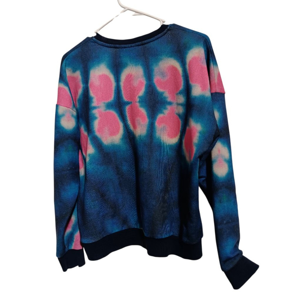 Adidas Blue Pink Tie-Dye Trefoil Logo Crew Neck Sweatshirt - Picture 3 of 8